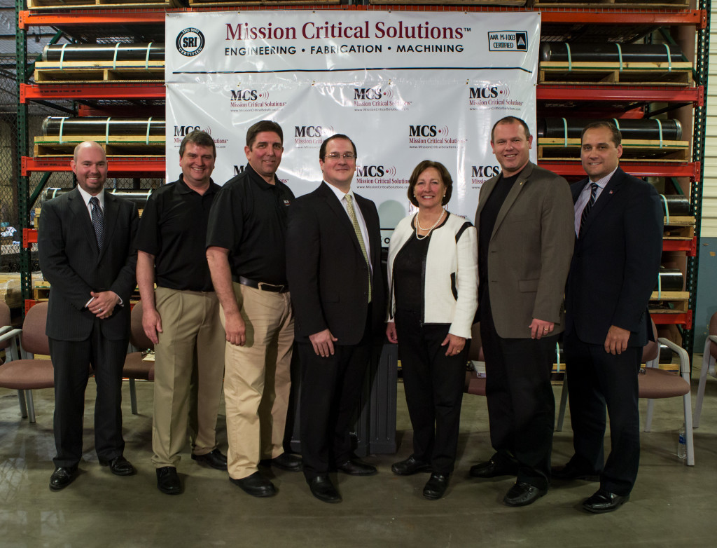 (L-R) State Representative Carl Walker Metzgar, 69th District; George Bohrer, President, Mission Critical Solutions, LLC; Bob McGowan, CEO, Mission Critical Solutions, LLC; Executive Deputy Secretary Neil Weaver, PA Department of Community and Economic Development; Bette Slayton, President, Bedford County Development Association; Representative Jesse Topper, 78th District; and State Senator Wayne Langerholc,Jr., 35th District.