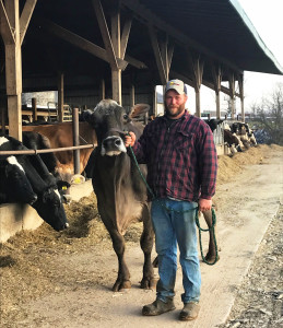 Ken Stanton, Owner/Operator of Manor Meadows Farm standing with his prize-winning cow. 