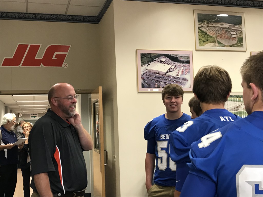 Cory Wilson, Director of Operations for JLG’s McConnellsburg plant, welcomes area students.